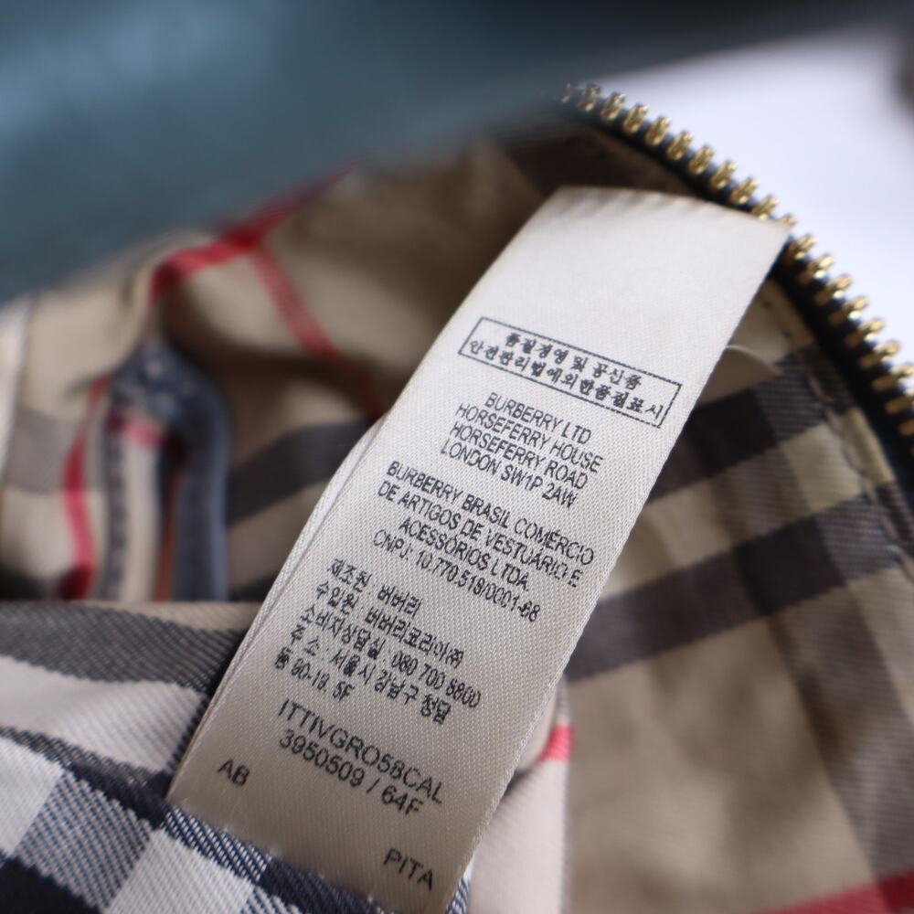 BURBERRY Greenwood Bowling Bag Grey Pebbled Leather with Plaid Lining Crossbody - Picture 9 of 11